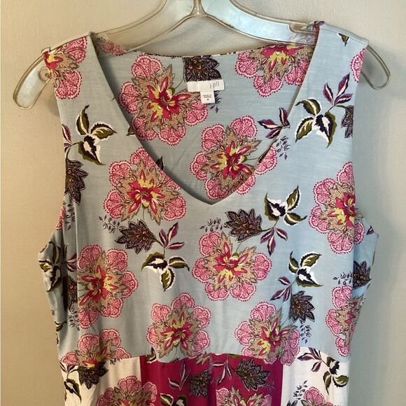 J JILL SIZE MEDIUM MIXED FLORAL PRINT SLEEVELESS V NECK JERSEY DRESS W POCKETS - Picture 4 of 8
